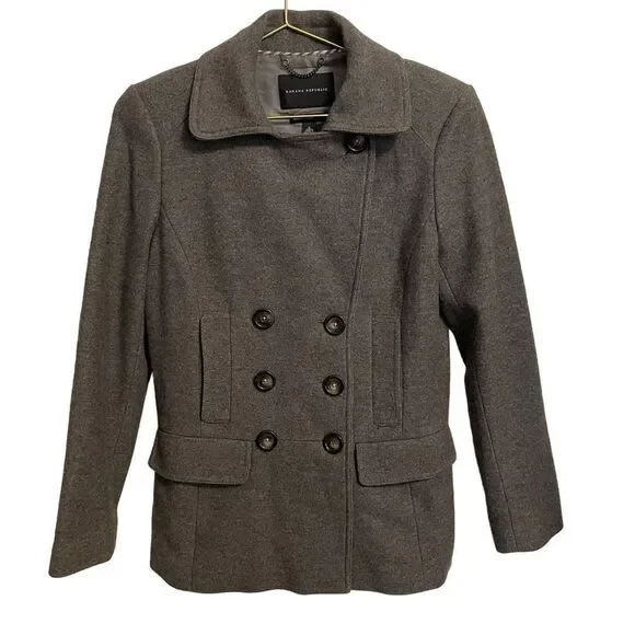 Banana Republic Grey Wool Blend Double Breasted Peacoat Italian Fabric S - Picture 1 of 8